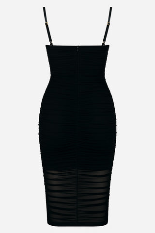 Schwarzes Gerafftes Midikleid